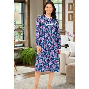 NWT Lanz of Salzburg Nantucket Rose Cotton Flannel Nightgown Women L Floral‎